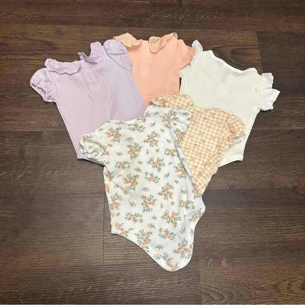 Nicole Miller 0-3 Month Onesie Set (5) Floral Gingham Ruffle Baby Girl - Picture 3 of 5